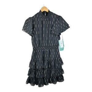 NEW SAM AND JESS Smocked Waist Flutter Sleeve Dress Size‎ Medium Black and Gold